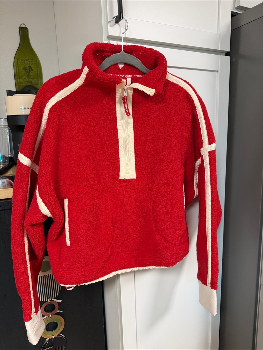 Free People Mountain High 1/2 Zip Red Fleece Pullover with Cream Trim